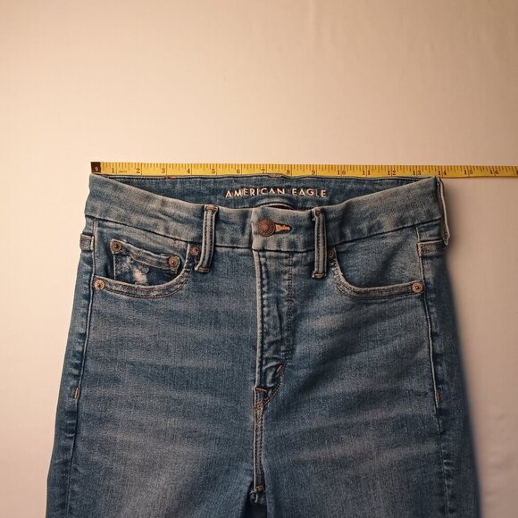 American Eagle Denim Jeans Size 4 Mid Rise Skinny Medium Light Wash Distressed - Picture 8 of 11
